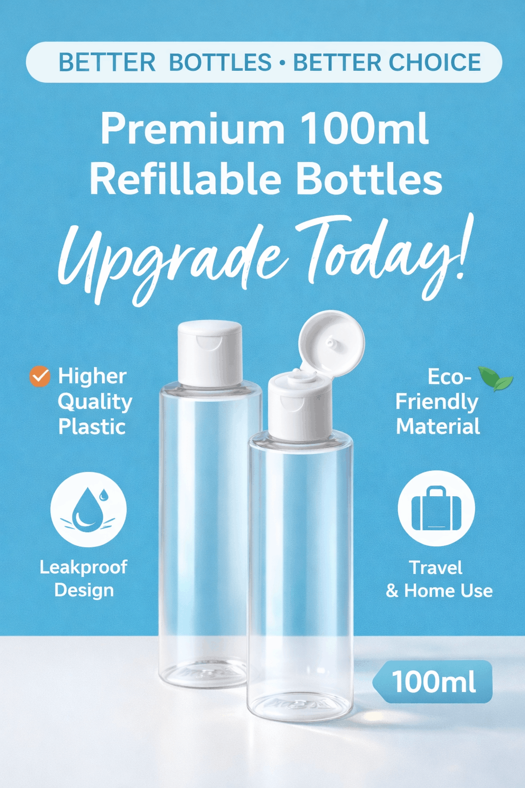 100ml Empty PET Bottle — Round Transparent Travel Bottle (Flip-Top Cap) - View 5