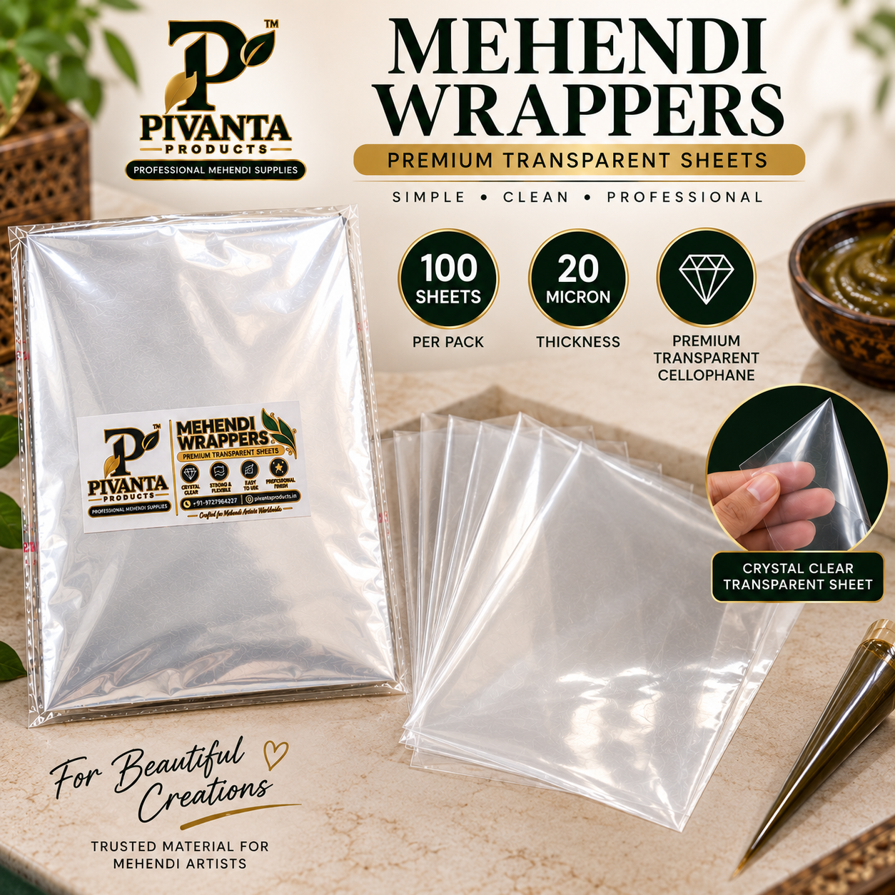 20 Micron Transparent Mehendi Cone Wrappers (5×7 Inch Cellophane Sheets) - View 5