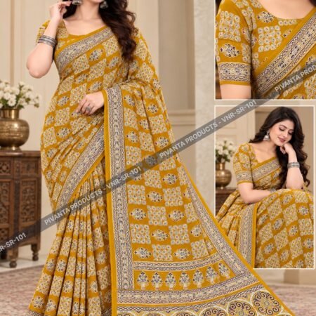 Ajrakh Mirror Work Satin Silk Saree