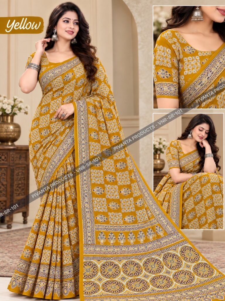 Ajrakh Mirror Work Satin Silk Saree