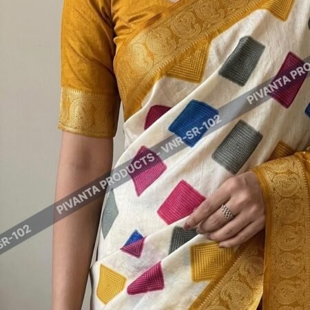 Dola Self Jacquard Bandhani Print Saree with Golden Woven Border & Running Blouse